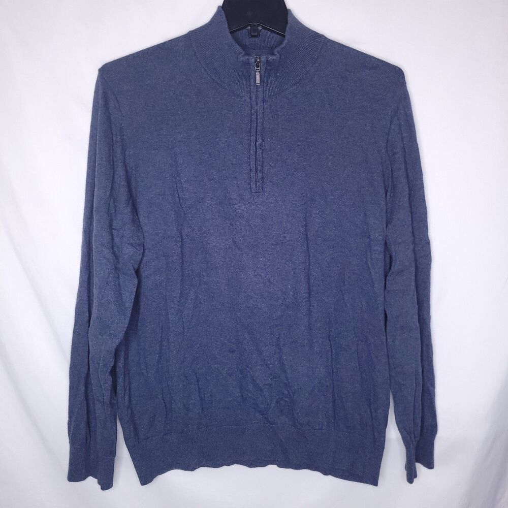 LL Bean Sweater Mens XL Navy Blue Cotton Cashmere Blend 1/4 Zip